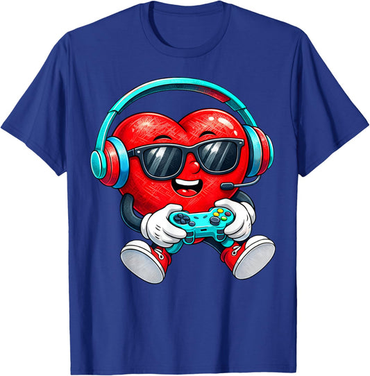 Valentines Day Gamer Heart Gaming Boys Kids Men Youth Teen T-Shirt - T-Shirt | Royal
