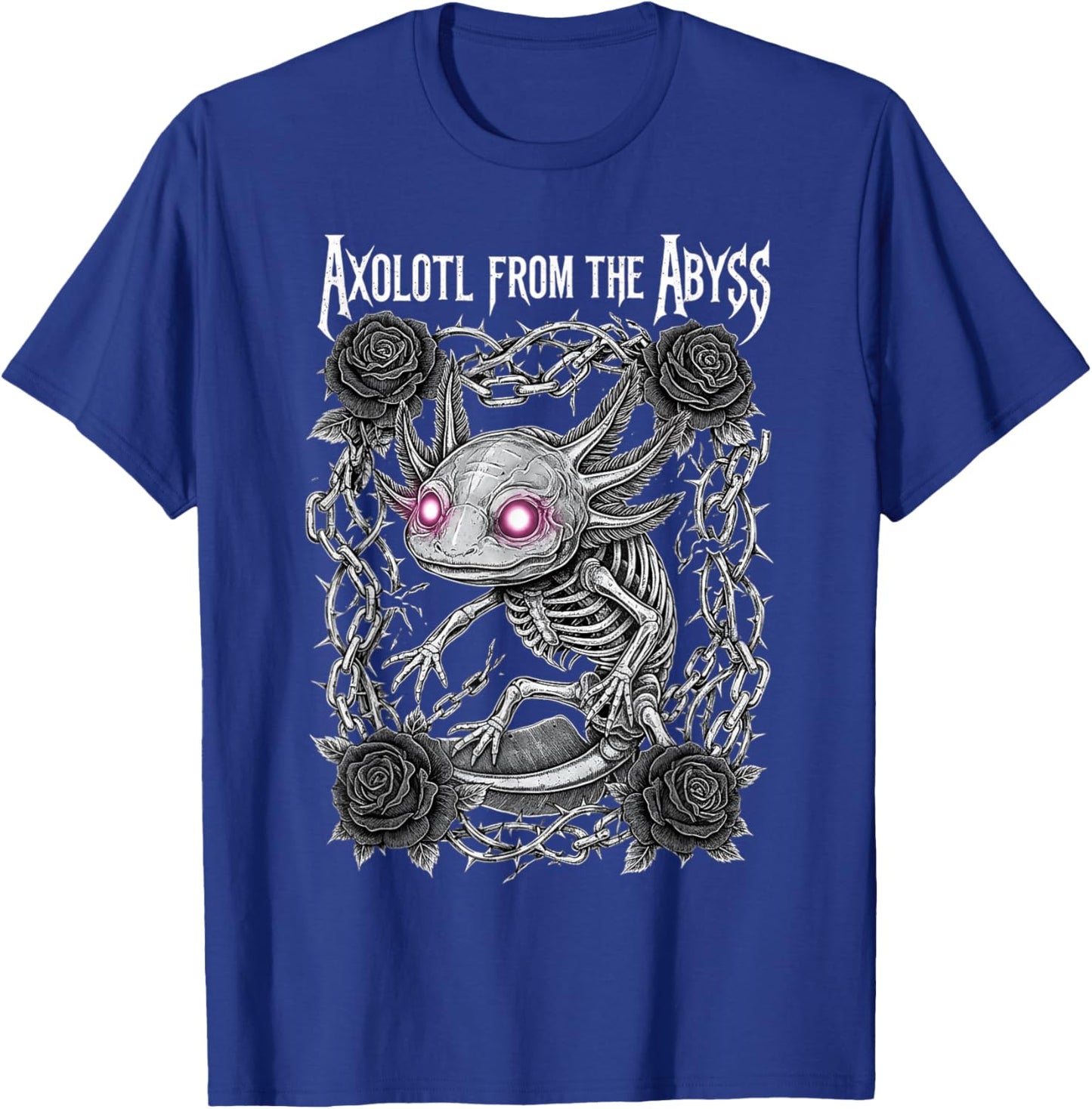 Skeleton Axolotl Gothic Heavy Metal Roses and Chains T-Shirt - T-Shirt | Royal