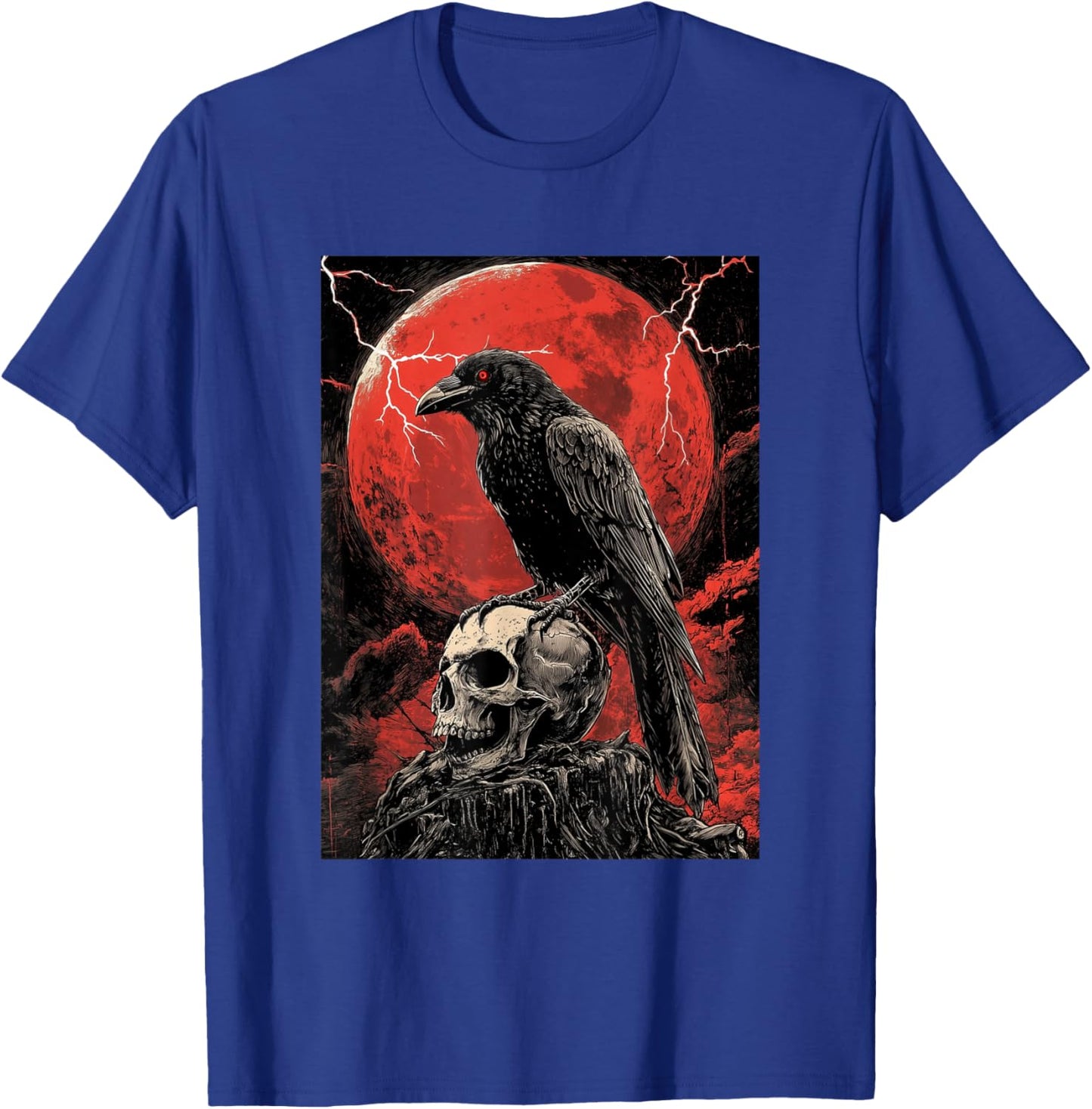 Raven Skull Moon Men Black Gothic Women Black Crow T-Shirt - T-Shirt | Royal
