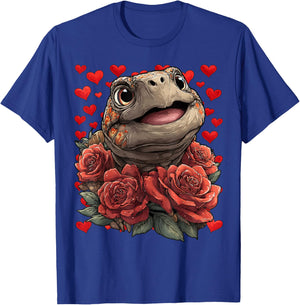 Cute Turtle with Red Roses Hearts Valentine’s Day Animal T-Shirt - T-Shirt | Royal