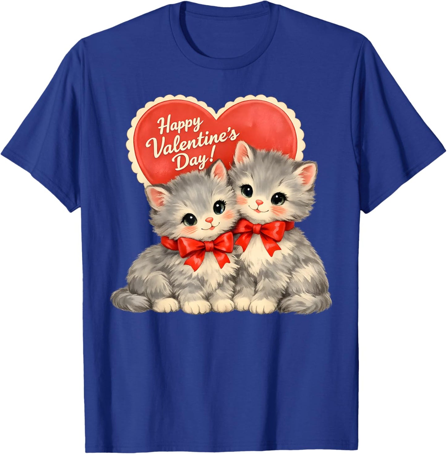 Vintage Valentine Kittens Retro Cute Cat T-Shirt - T-Shirt | Royal
