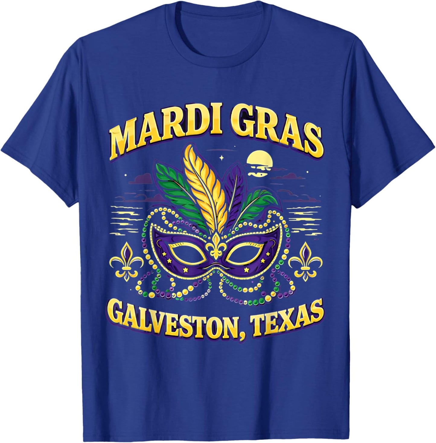 Mardi Gras Galveston Texas Mask Beads Feathers Parade T-Shirt - T-Shirt | Royal
