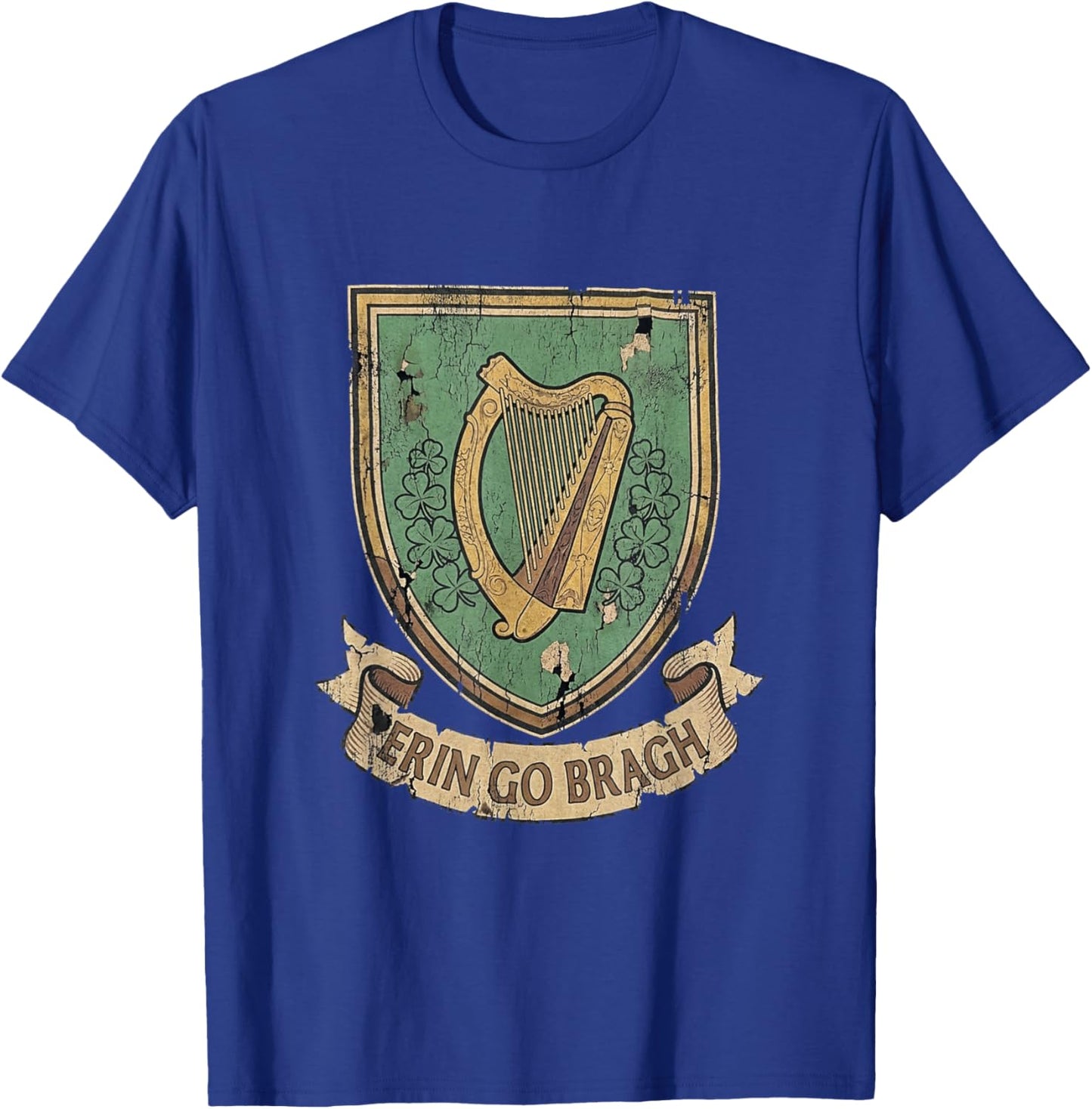 Erin Go Bragh Irish Crest Harp Shamrock Heritage Vintage T-Shirt - T-Shirt | Royal