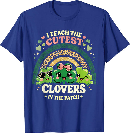 Cutest Clovers in Patch Teacher Boho Leopard Rainbow T-Shirt - T-Shirt | Royal