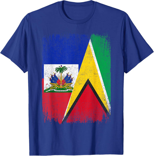 Half Haiti Guyana Flag Haitian Guyanese Pride Roots T-Shirt - T-Shirt | Royal