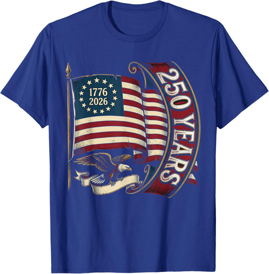 250th Patriotic American Birthday 250 Anniversary USA Flag T-Shirt - T-Shirt | Royal