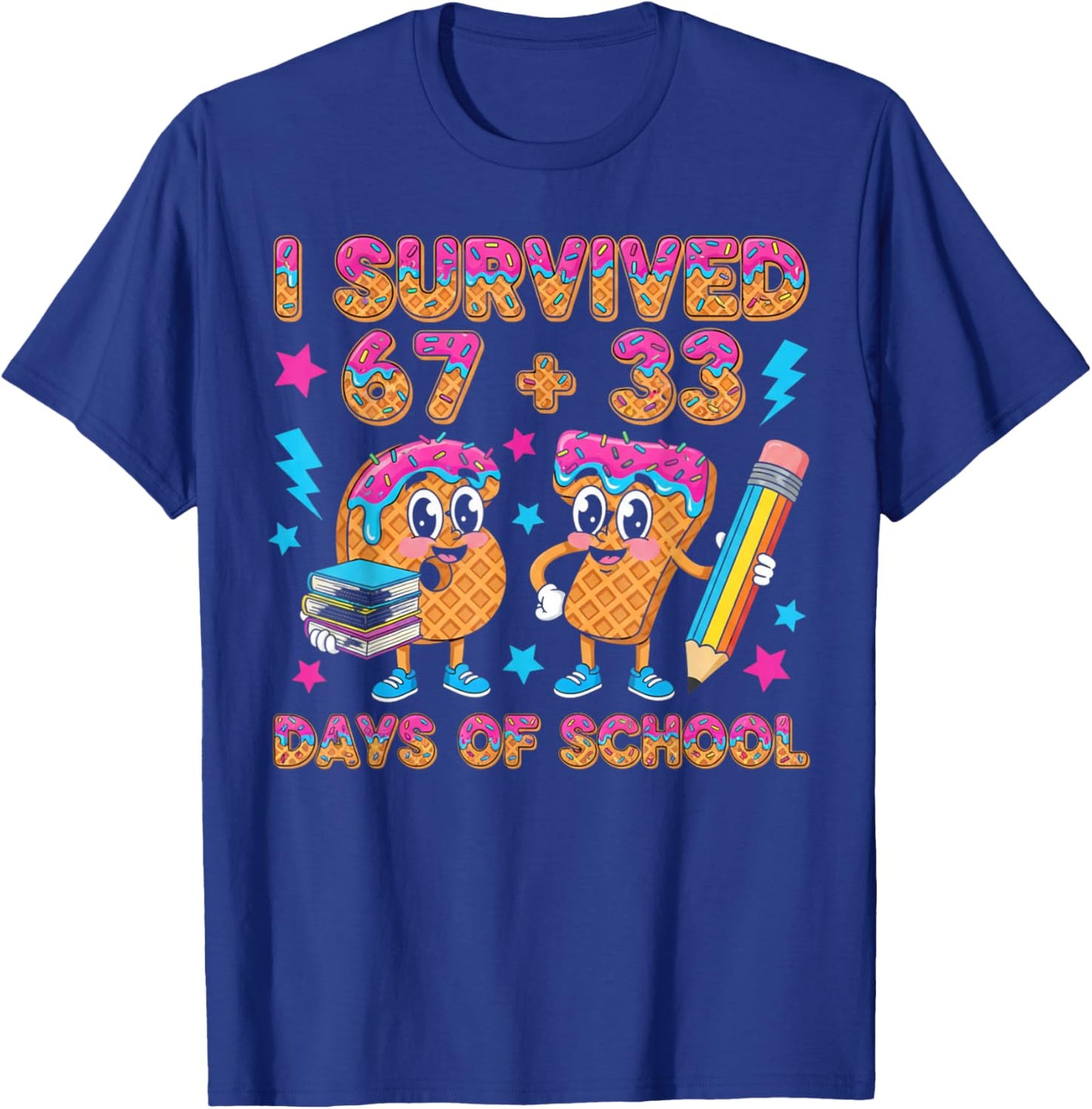I Survived 67 100 Days of School Funny 100th Day of School T-Shirt - T-Shirt | Royal