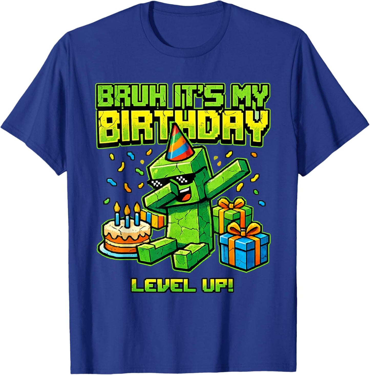 Bruh Its My Birthday Level Up Pixel Gamer Birthday Boys Kids T-Shirt - T-Shirt | Royal