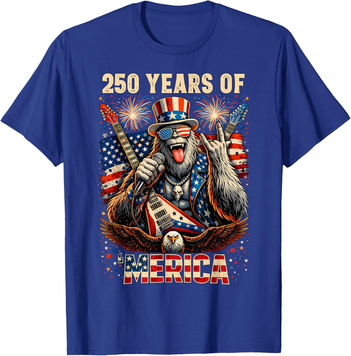Bigfoot Merica Rock 4th of July 250 Anniversary USA T-Shirt - T-Shirt | Royal