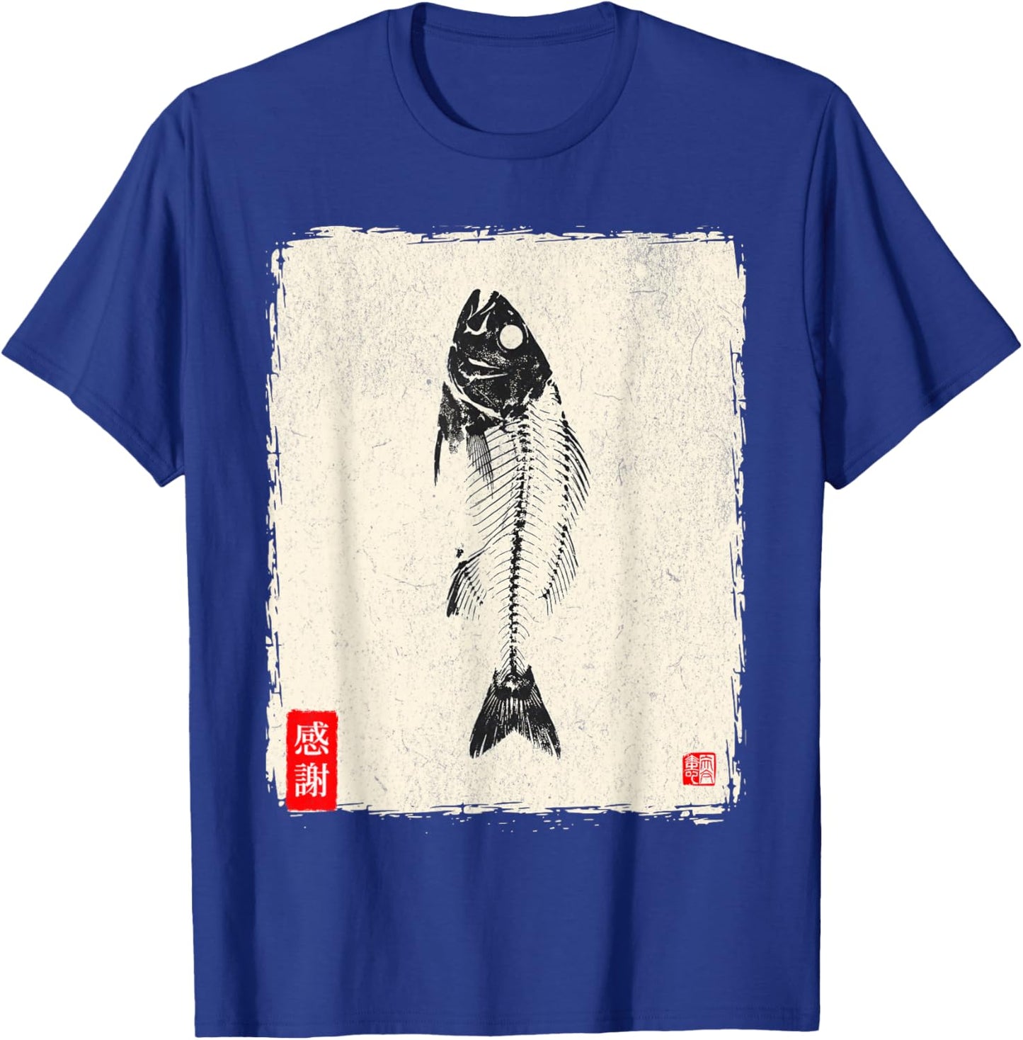 Gyotaku Fish Print Skeleton Japanese Bone Kansha Sumi-e Art T-Shirt - T-Shirt | Royal