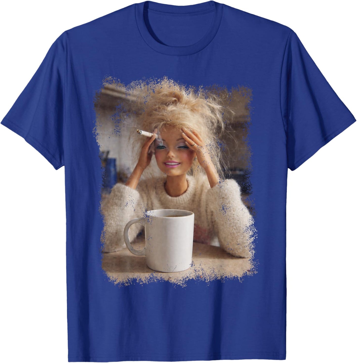 Funny Doll Face Meme Distressed Smoking Doll Meme Hilarious T-Shirt - T-Shirt | Royal