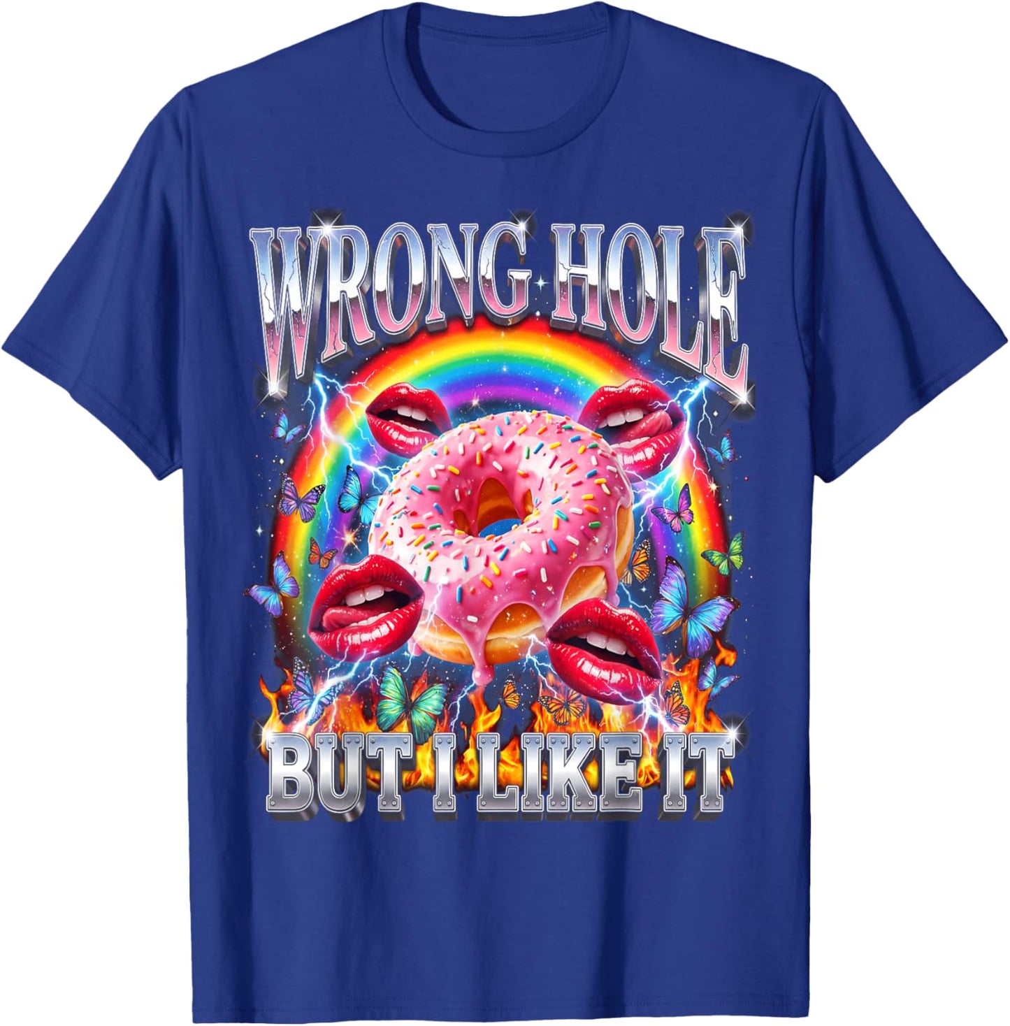 Funny Donut Wrong Hole But I Like It Humor Party 90s Bootleg T-Shirt - T-Shirt | Royal