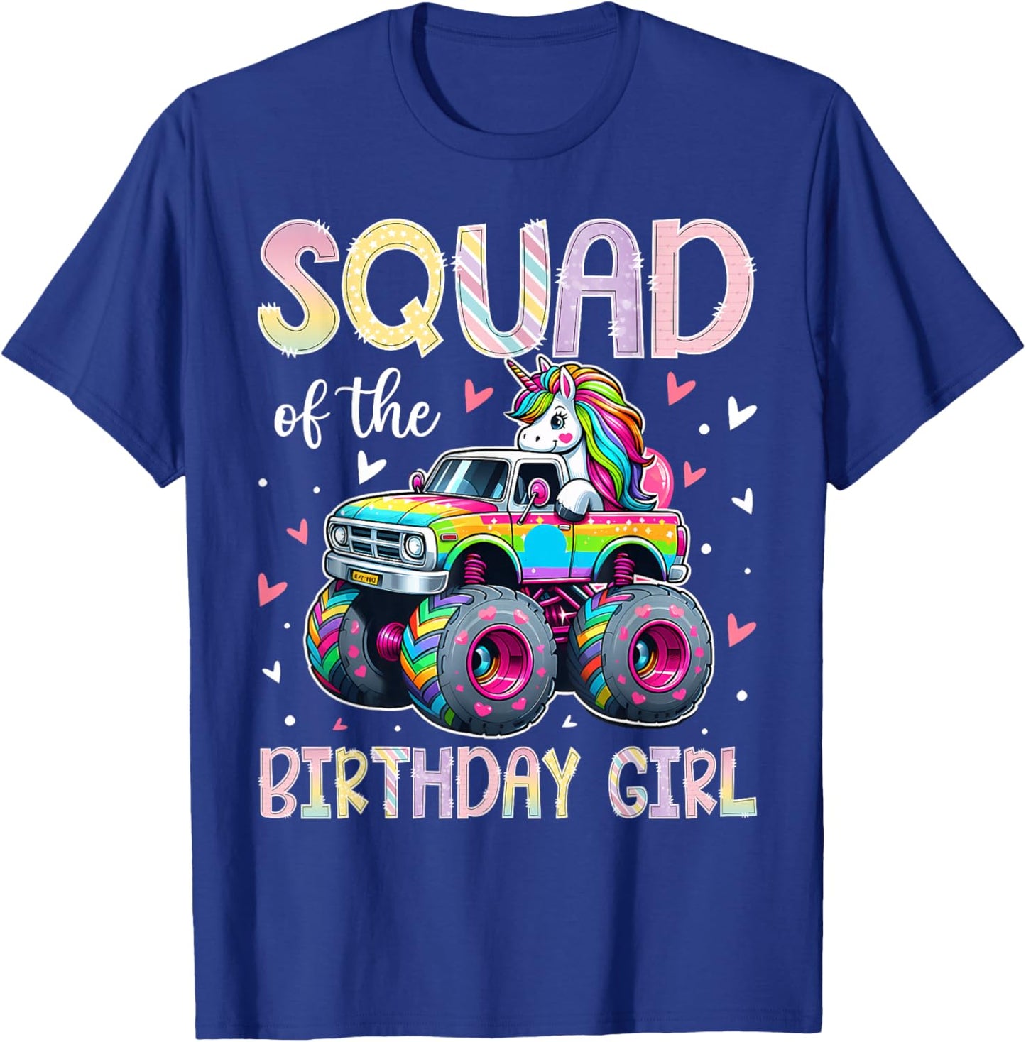 Squad of The Birthday Girl Unicorn Riding Monster Truck T-Shirt - T-Shirt | Royal