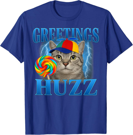 Greetings Huzz Funny Cat Meme Design Gifts Women Kid T-Shirt - T-Shirt | Royal