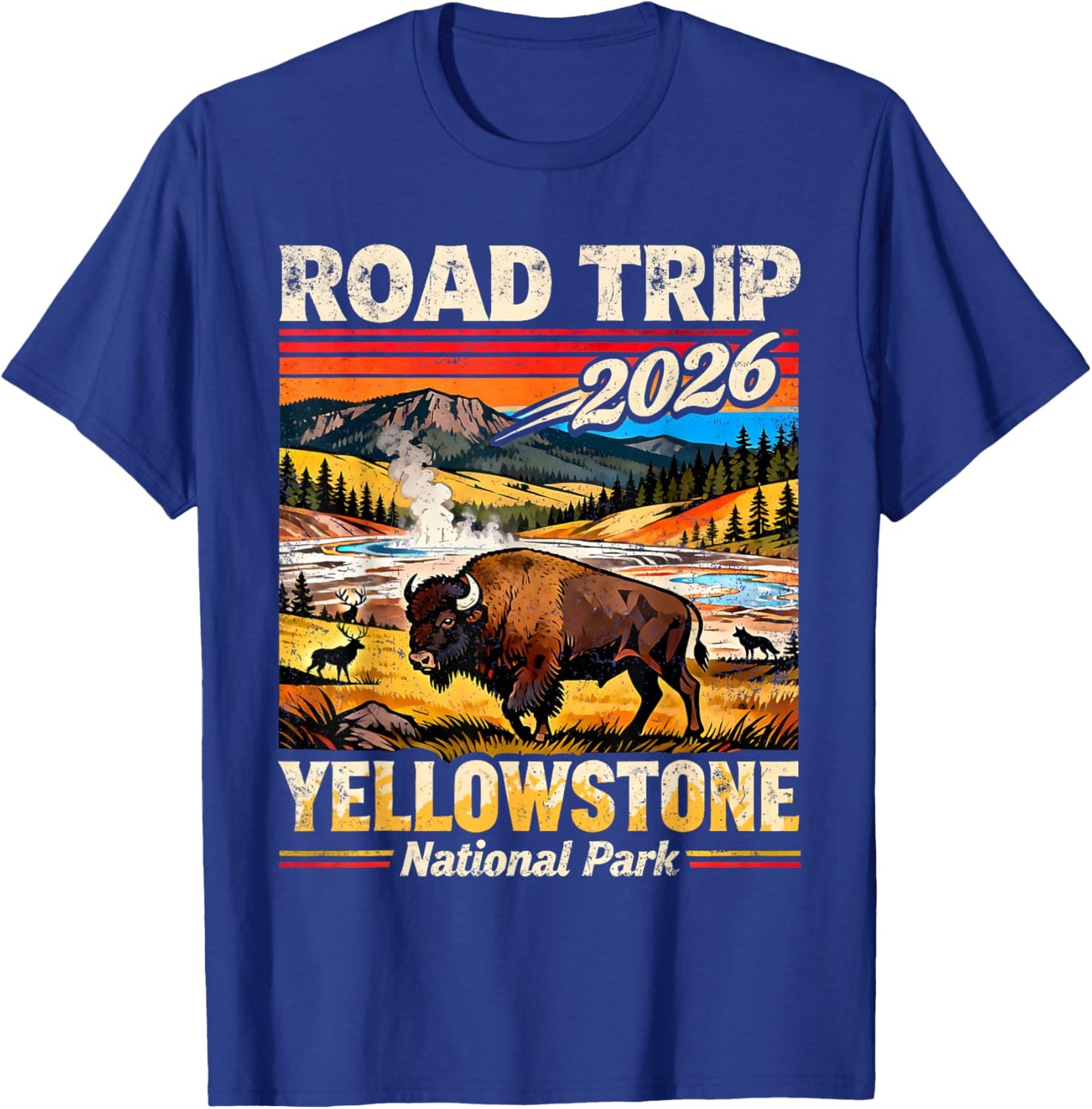 Road Trip 2026 Yellowstone National Park Bison T-Shirt - T-Shirt | Royal