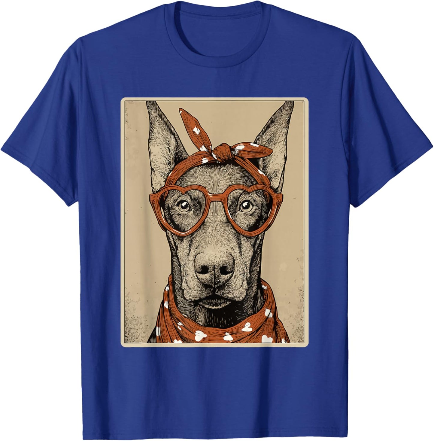 Cute Doberman with Hearts Glasses Valentines Dog Coquette T-Shirt - T-Shirt | Royal