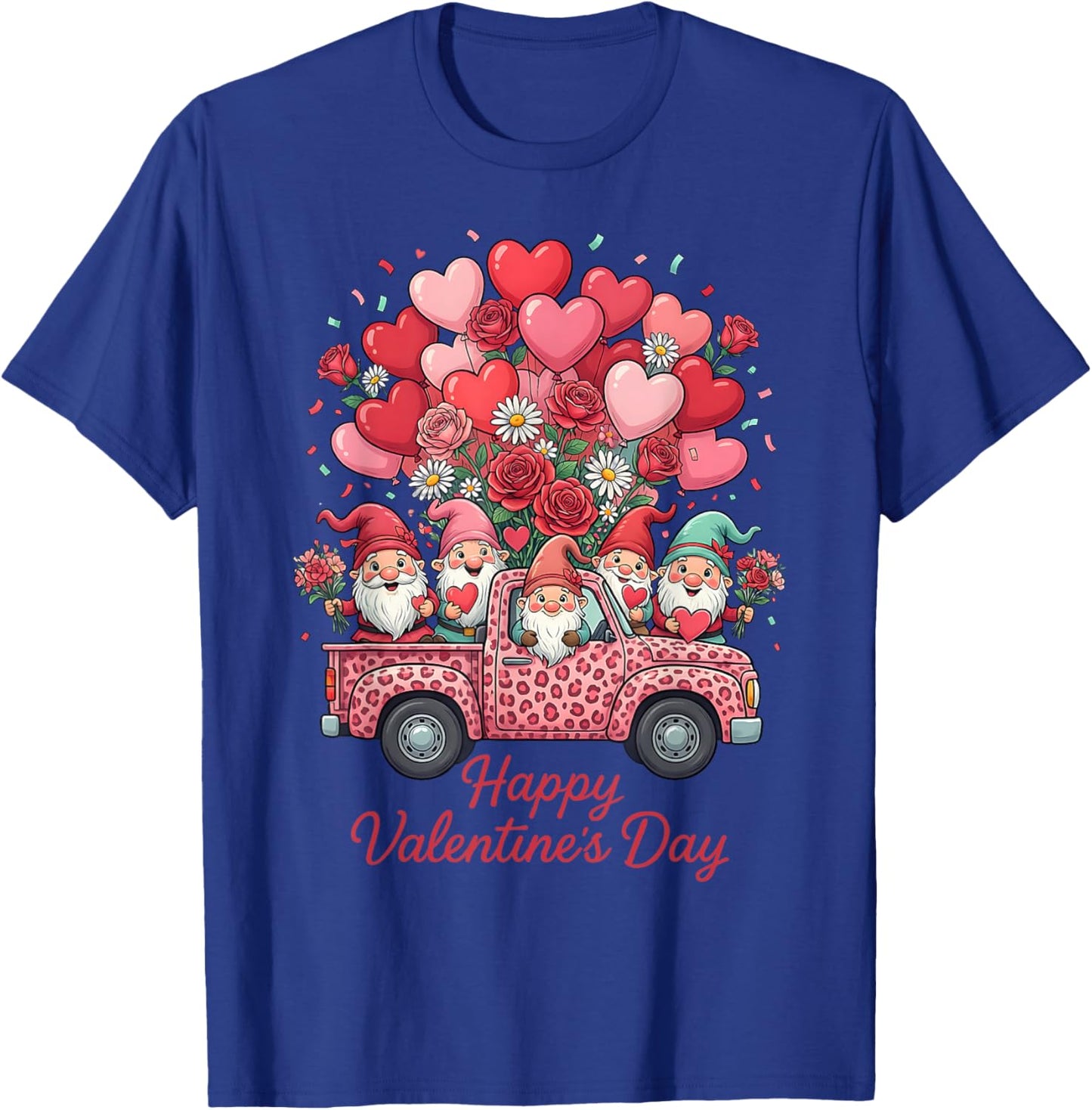 Three Gnomes and Leopard Truck Happy Valentine's Day T-Shirt - T-Shirt | Royal