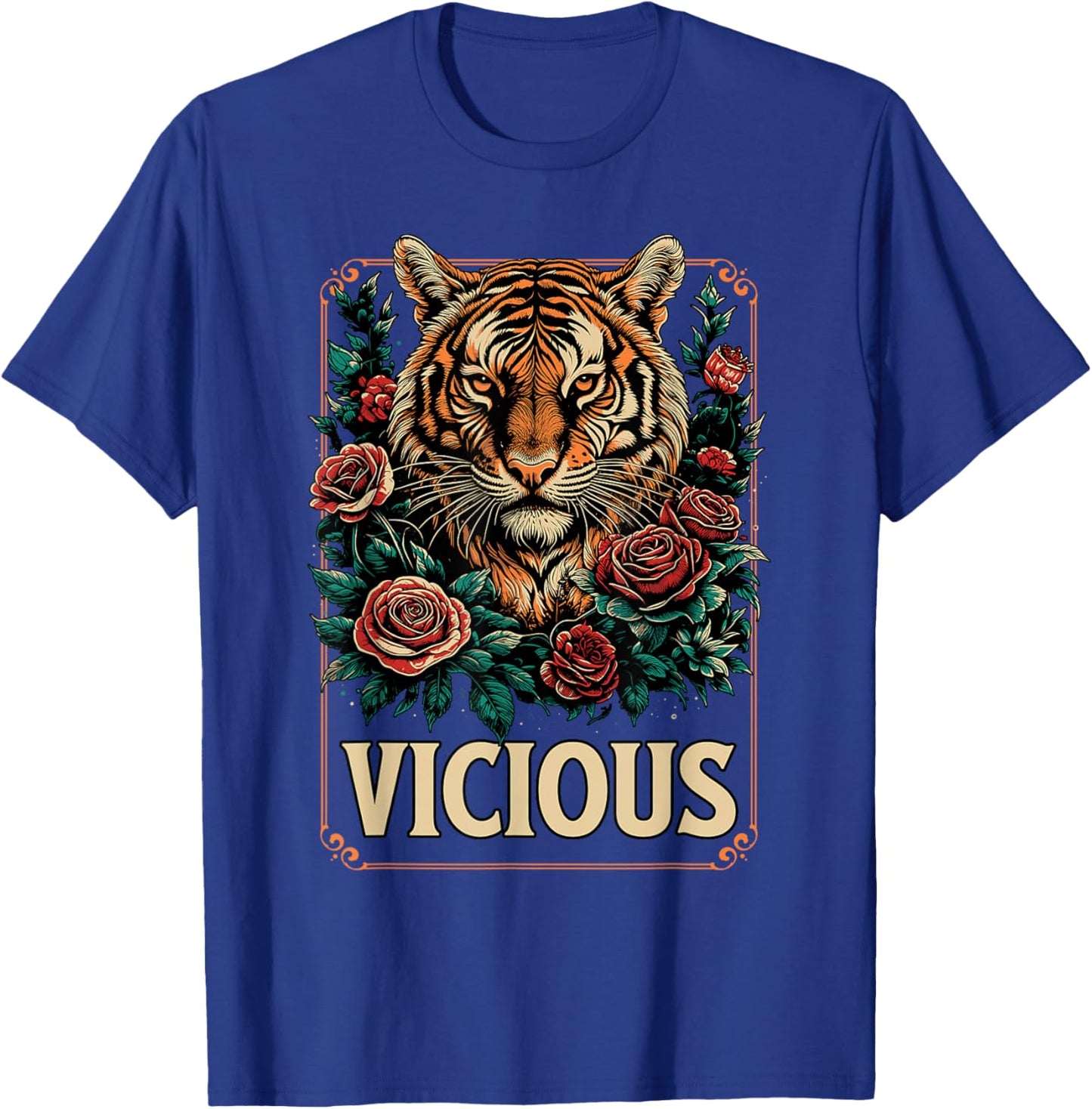 Vicious Tiger Floral Fierce Animal Strength Artwork T-Shirt - T-Shirt | Royal