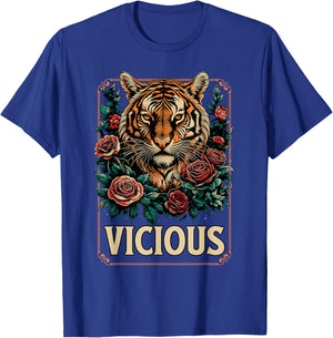 Vicious Tiger Floral Fierce Animal Strength Artwork T-Shirt - T-Shirt | Royal