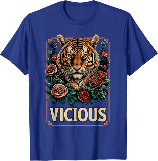 Vicious Tiger Floral Fierce Animal Strength Artwork T-Shirt - T-Shirt | Royal