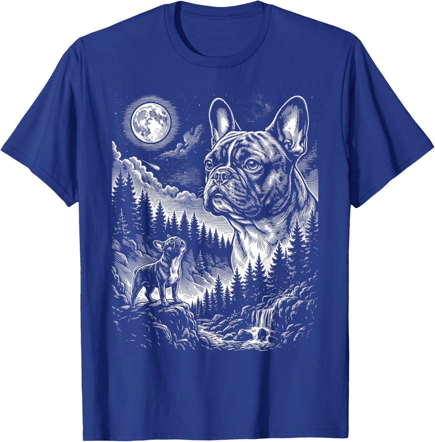 French Bulldog Howling to The Moon Vintage Funny Dog Graphic T-Shirt - T-Shirt | Royal