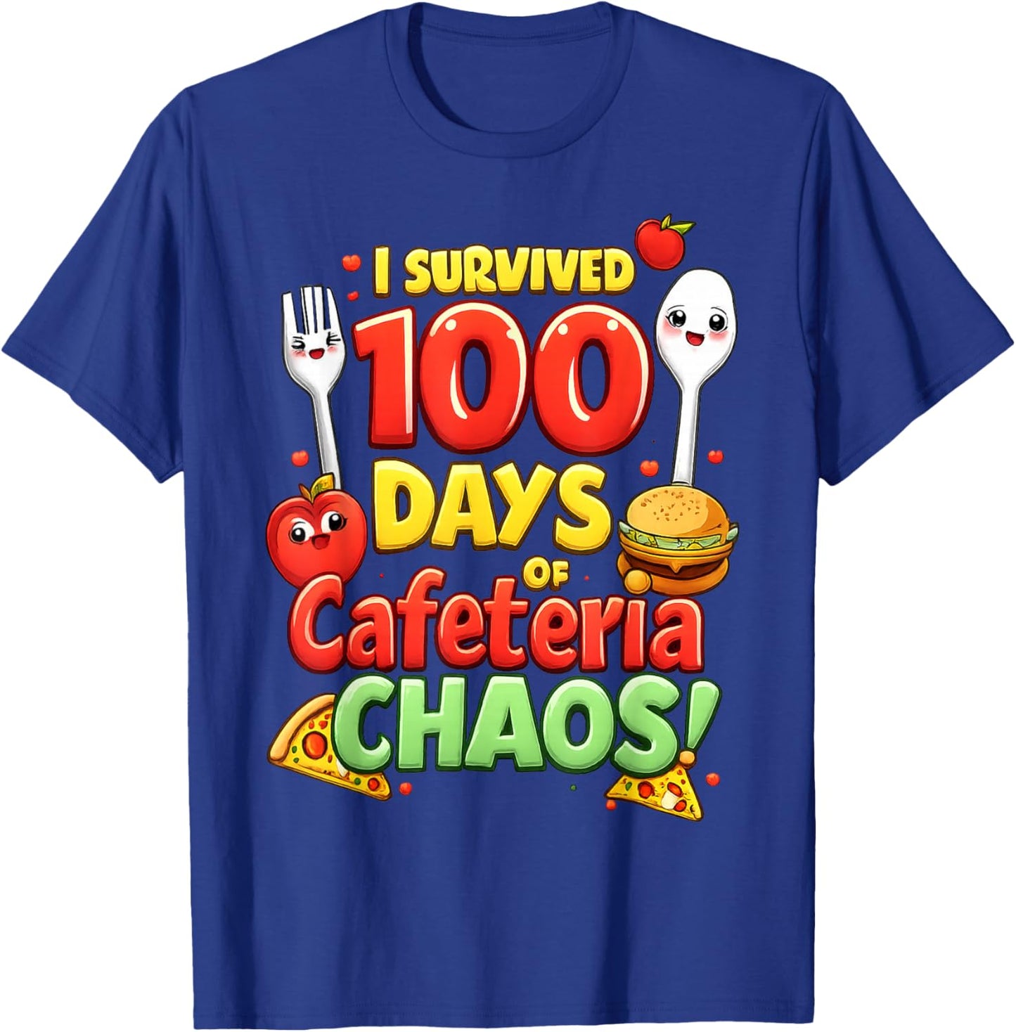 I Survived 100 Days of School Funny Lunch Lady Cafeteria T-Shirt - T-Shirt | Royal