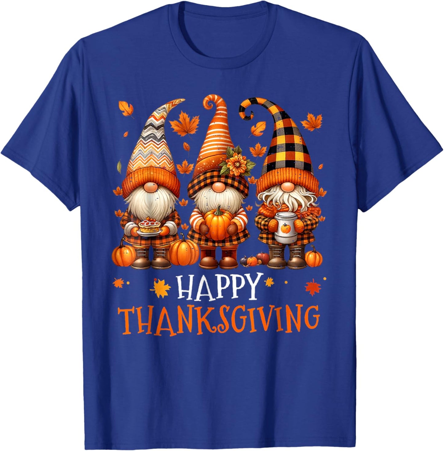 Three Gnomes Happy Thanksgiving Autumn Fall Pumpkin Spice T-Shirt - T-Shirt | Royal