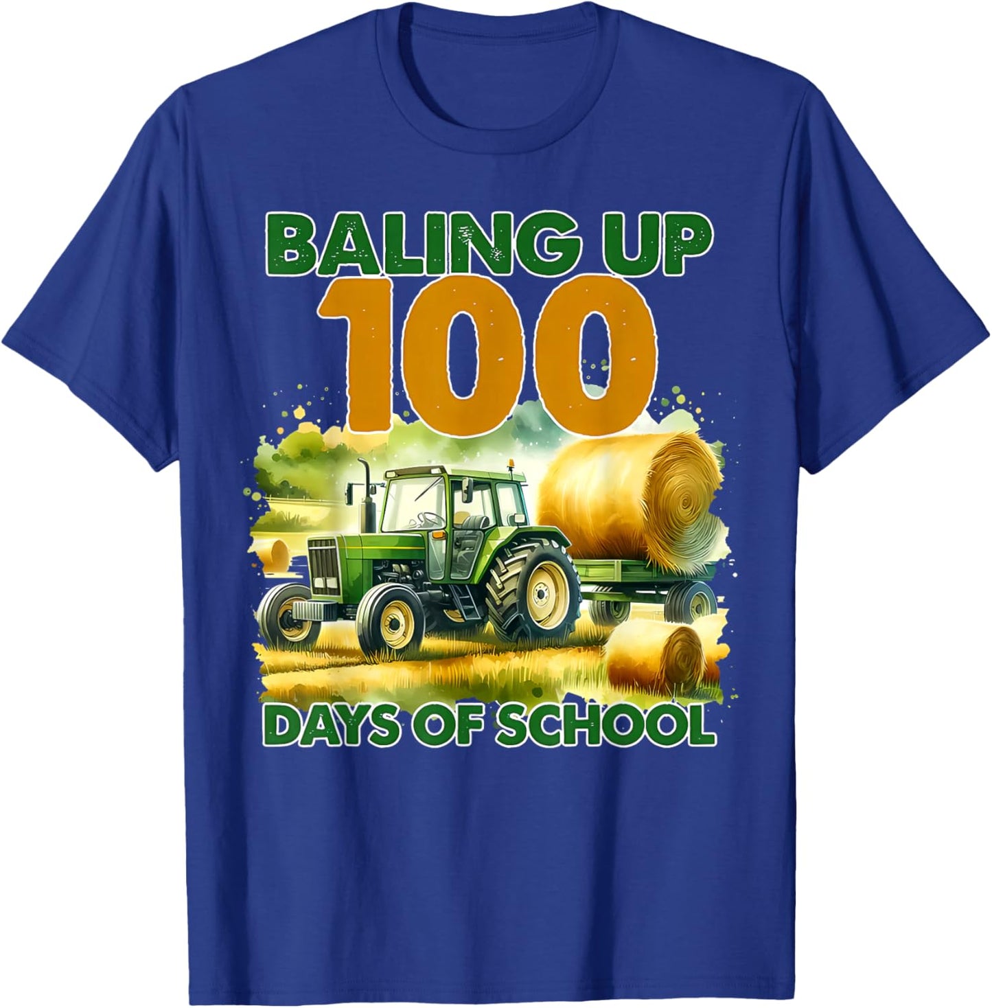 Baling Up 100 Days of School Tractor Farm Boy Girl Kids T-Shirt - T-Shirt | Royal