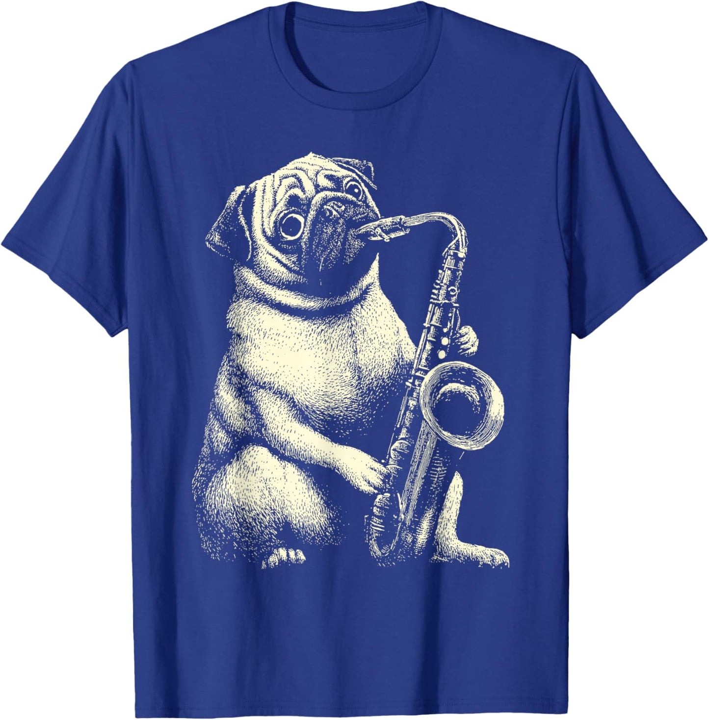 Cute Pug Playing Saxophone Player Funny Jazz Musician Dog T-Shirt - T-Shirt | Royal