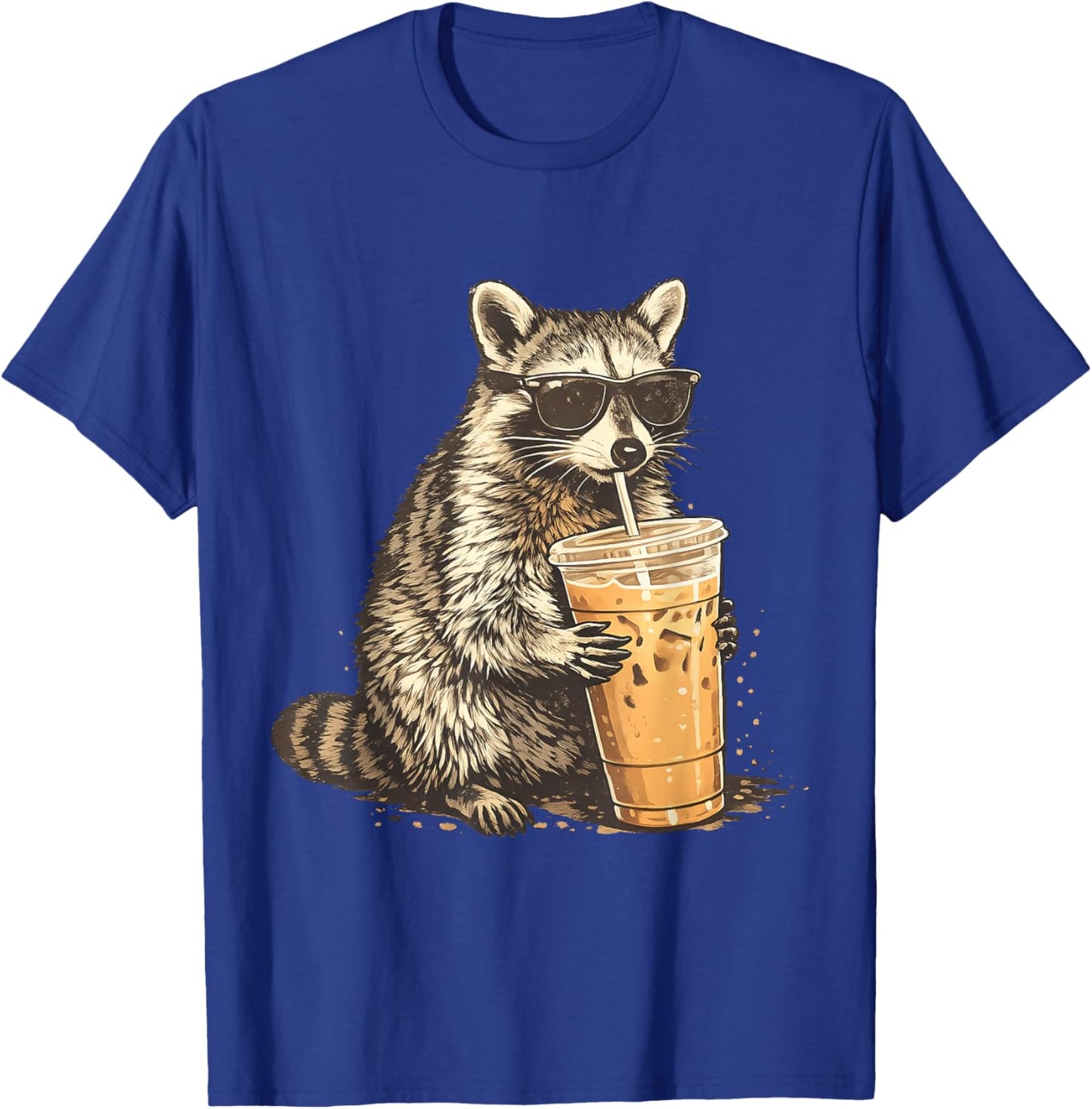 Funny Raccoon Iced Coffee Funny Animal Graphic Sarcastic T-Shirt - T-Shirt | Royal