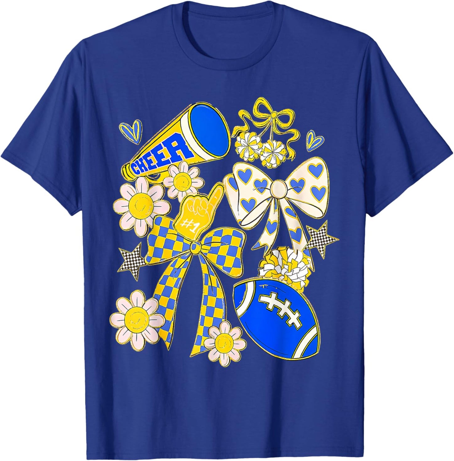 Blue Gold Cheerleader Game Day Football Cheer Mom Mama T-Shirt - T-Shirt | Royal