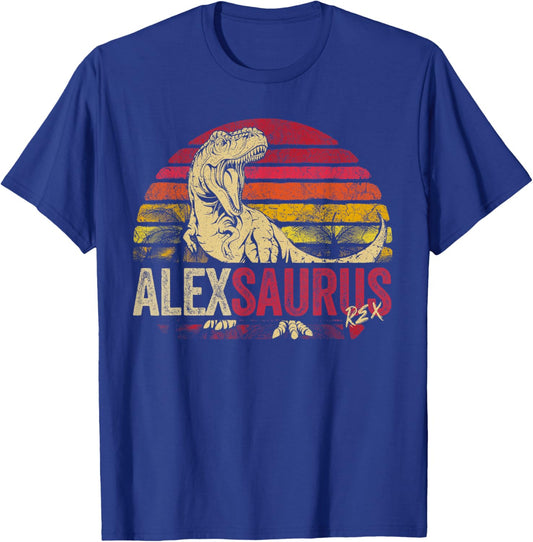 Alex Saurus Funny Personalized Dinosaur T Rex Boys Name T-Shirt - T-Shirt | Royal