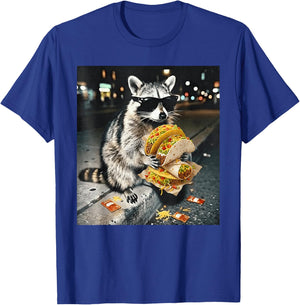 Cool Raccoon in Sunglasses Eating Tacos Street Food Animal T-Shirt - T-Shirt | Royal