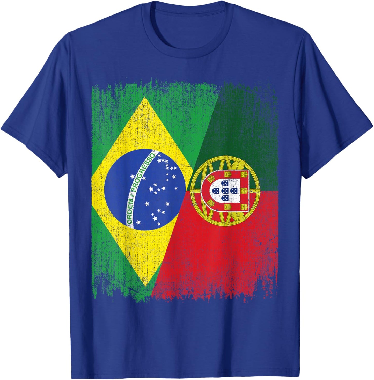 Half Brazil Portugal Split Flag Brazilian Portuguese Roots T-Shirt - T-Shirt | Royal