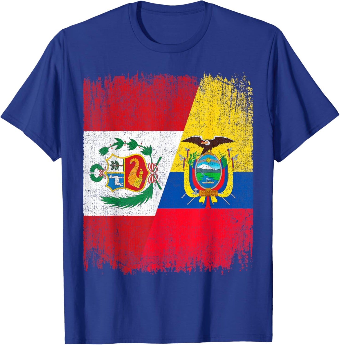 Half Ecuador Peru Split Flag Ecuadorian Peruvian Pride Roots T-Shirt - T-Shirt | Royal