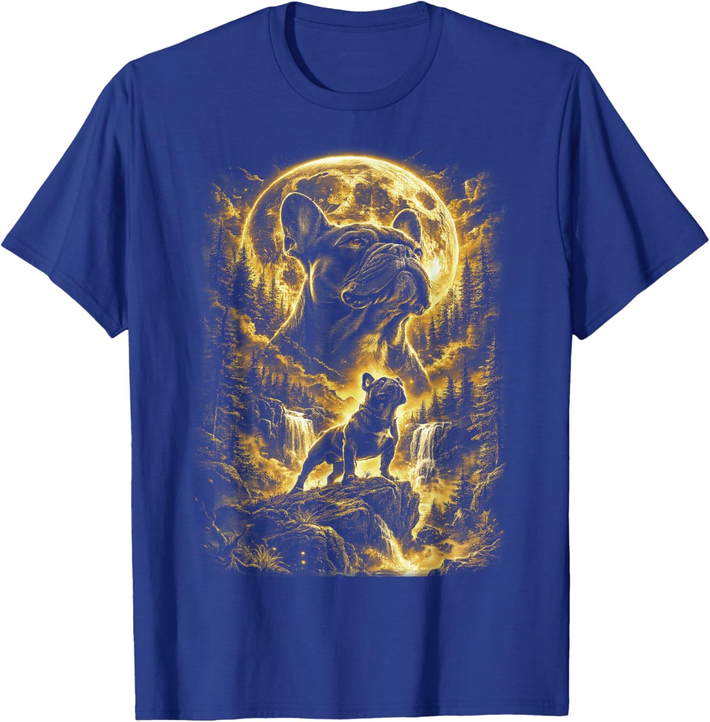 French Bulldog Howling to The Moon Vintage Dog Art T-Shirt - T-Shirt | Royal