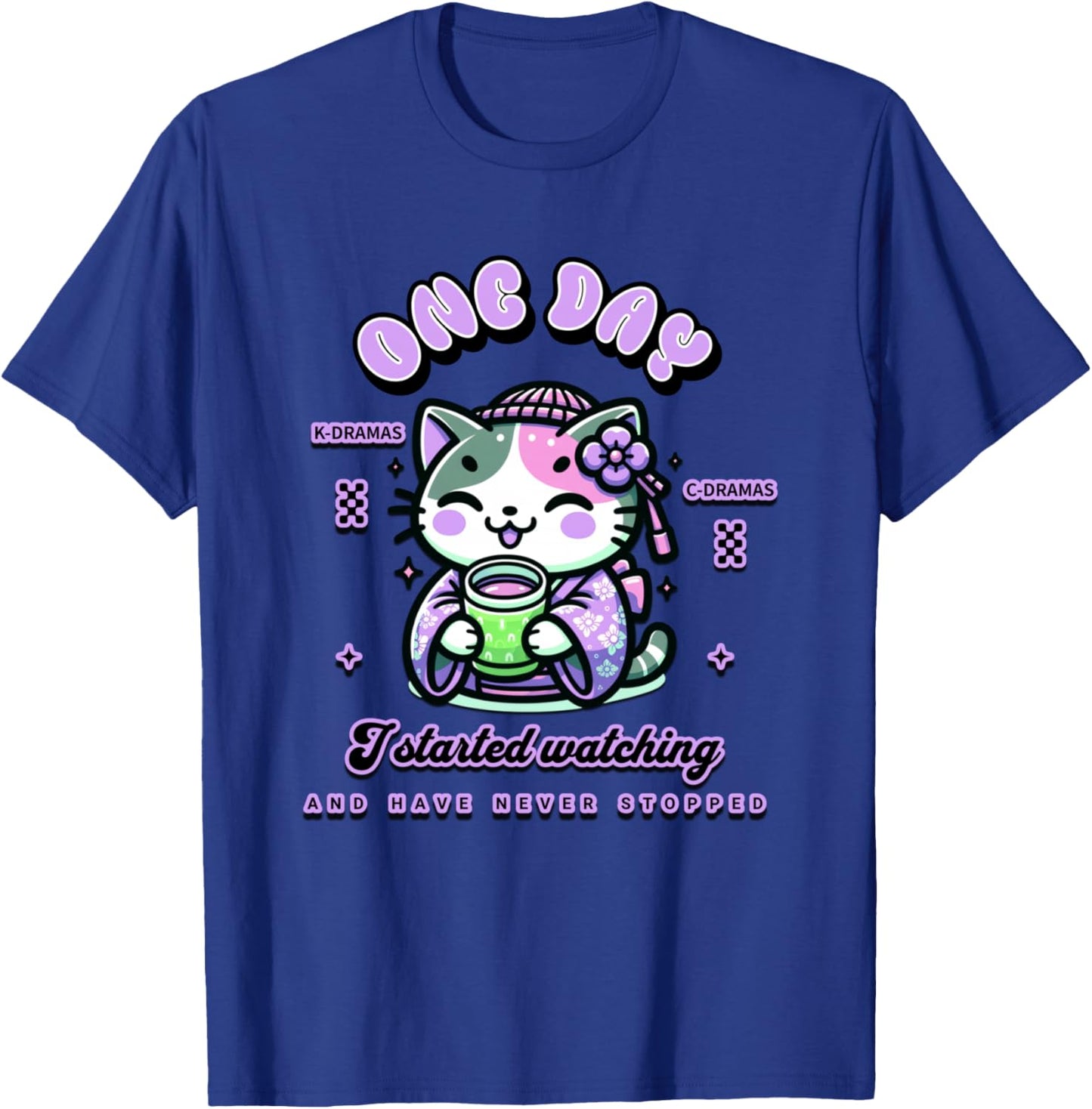Cute Cat Watching K-Dramas and C-Dramas T-Shirt - T-Shirt | Royal