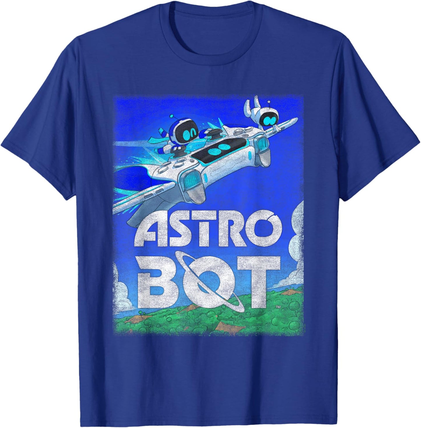 Astro Bot Flying Colorful Landscape Video Game T-Shirt - T-Shirt | Royal