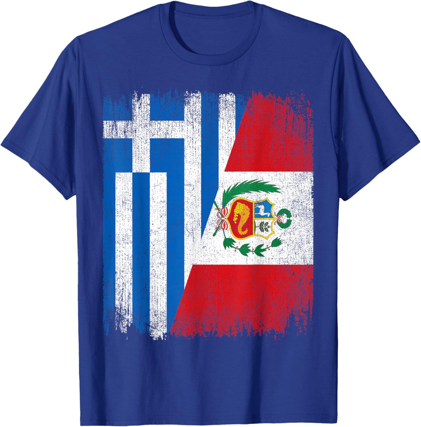 Half Greece Peru Flag Greek Peruvian Pride Roots T-Shirt - T-Shirt | Royal