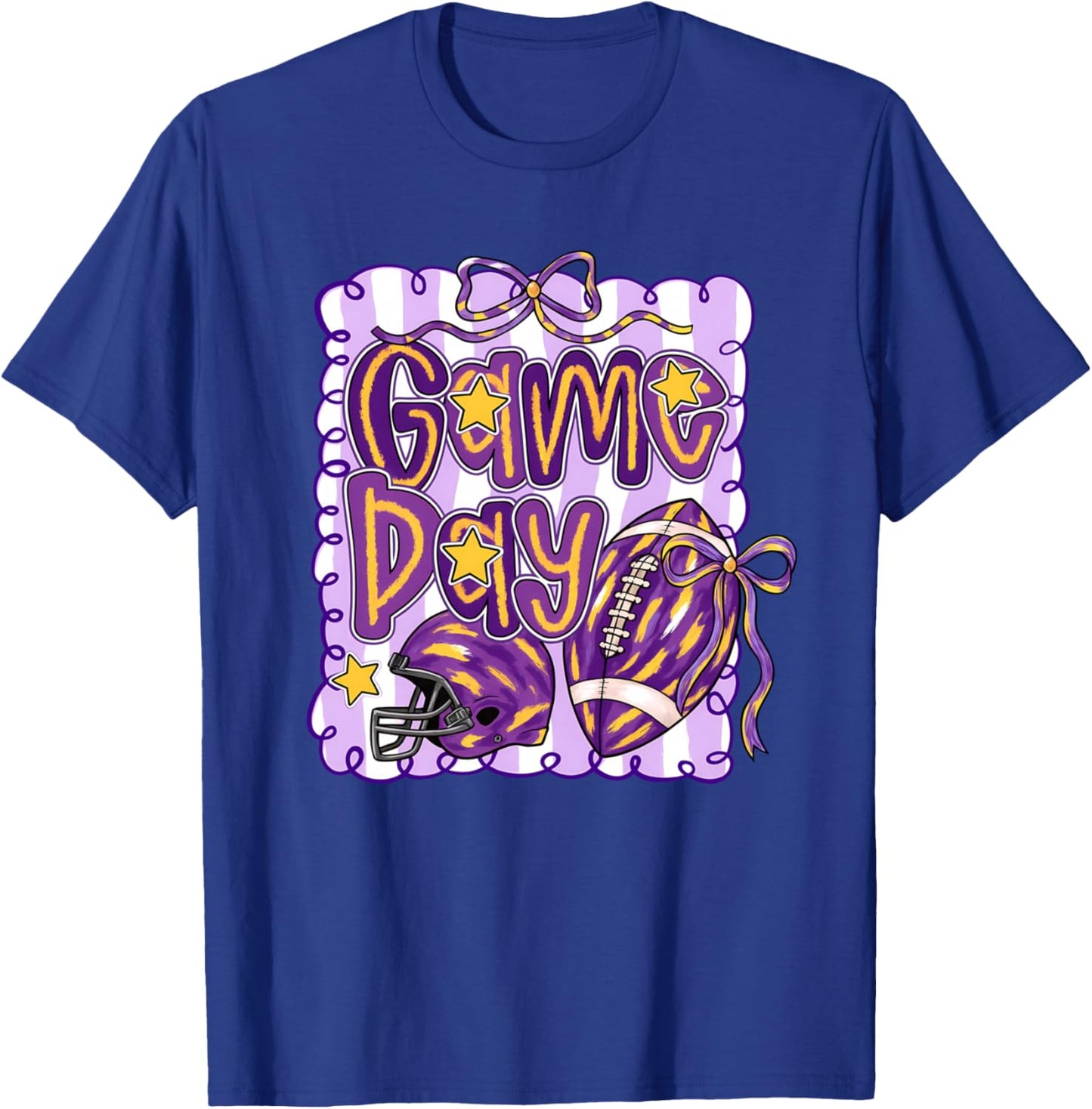 Purple Yellow Gold Football Game Day Touchdown Season T-Shirt - T-Shirt | Royal