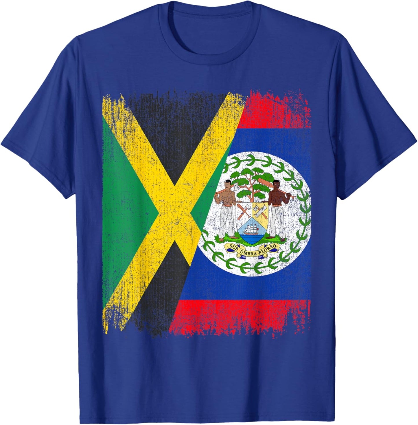 Half Jamaica Belize Flag Jamaican Belizean Pride Roots T-Shirt - T-Shirt | Royal