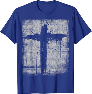 Cross Black Cool Grunge Distressed Crucifix Faith Christian T-Shirt - T-Shirt | Royal