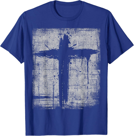 Cross Black Cool Grunge Distressed Crucifix Faith Christian T-Shirt - T-Shirt | Royal