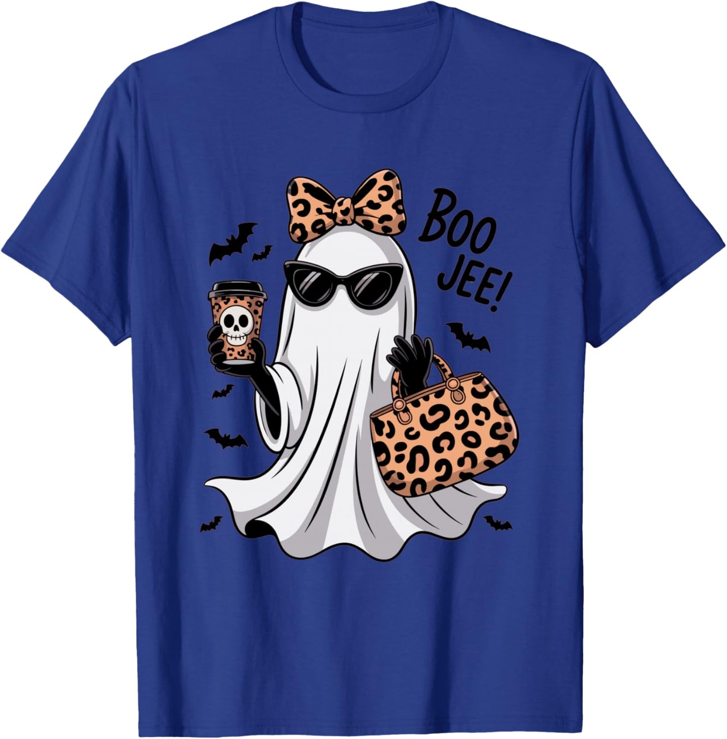 Coquette Leopard Ghost Coffee Boo JEE Halloween Boujee Ghost T-Shirt - T-Shirt | Royal