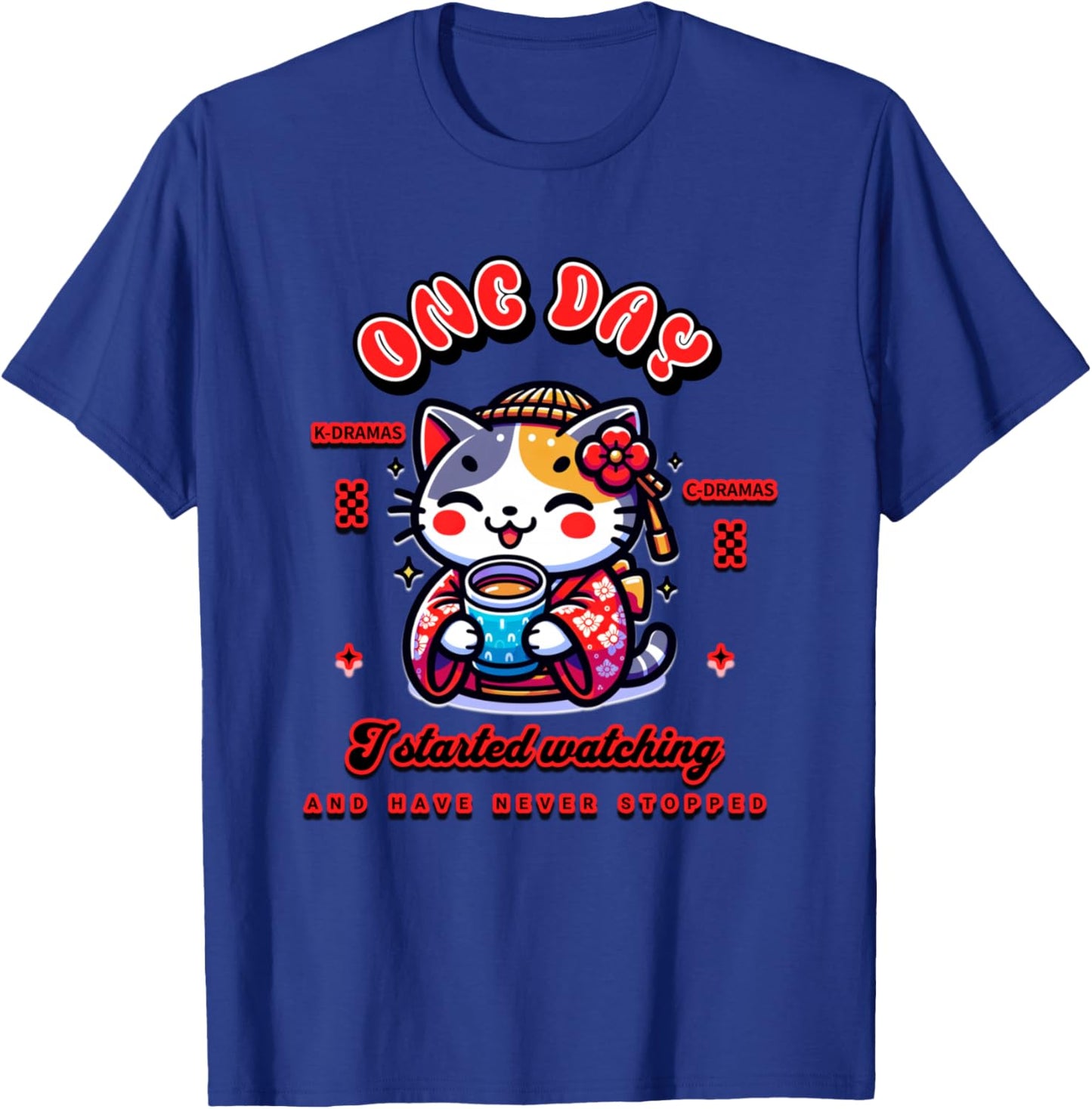 Cute Cat Watching K-Dramas and C-Dramas T-Shirt - T-Shirt | Royal