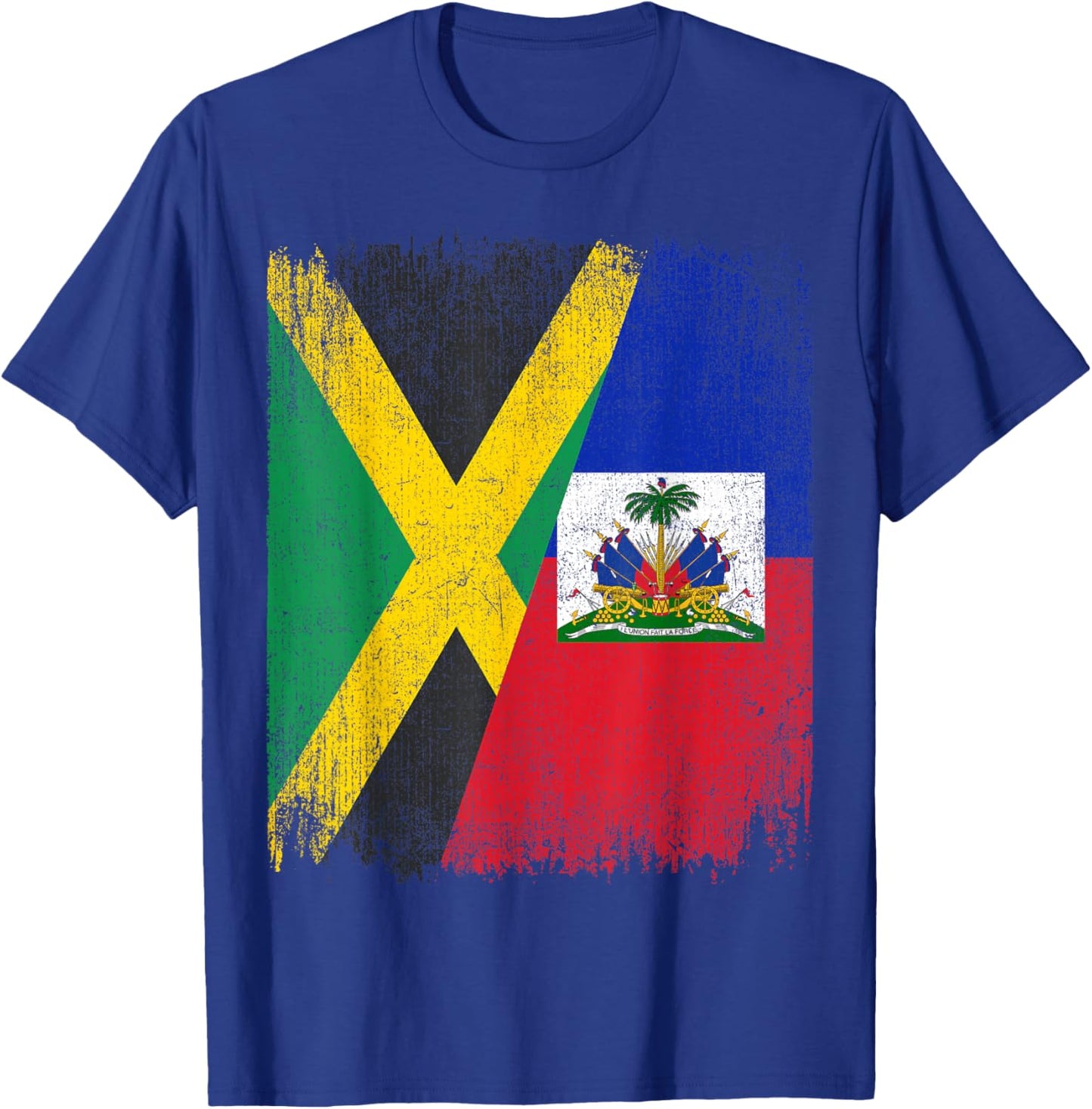 Half Jamaica Haiti Flag Jamaican Haitian Pride Roots T-Shirt - T-Shirt | Royal