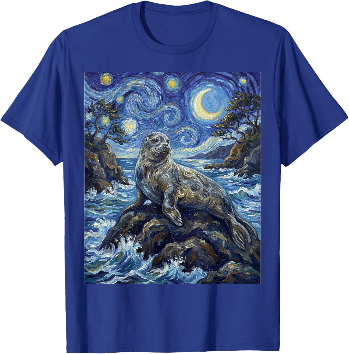 Seal Starry Night Art Painting Style Seal Sea Lion T-Shirt - T-Shirt | Royal