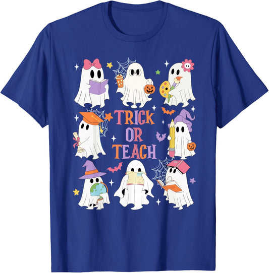 Trick Or Teach Funny Teacher Boo Ghost Halloween Costume T-Shirt - T-Shirt | Royal