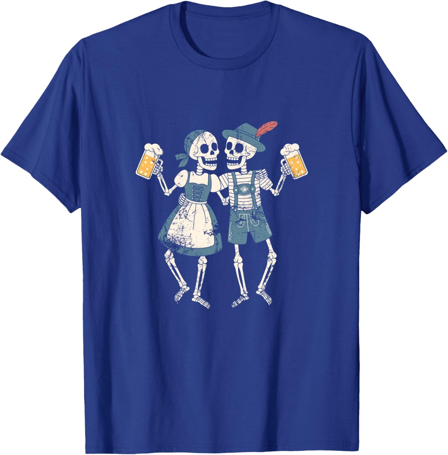 Funny Oktoberfest Skeleton Couple Drinking Beer Humor Prost T-Shirt - T-Shirt | Royal