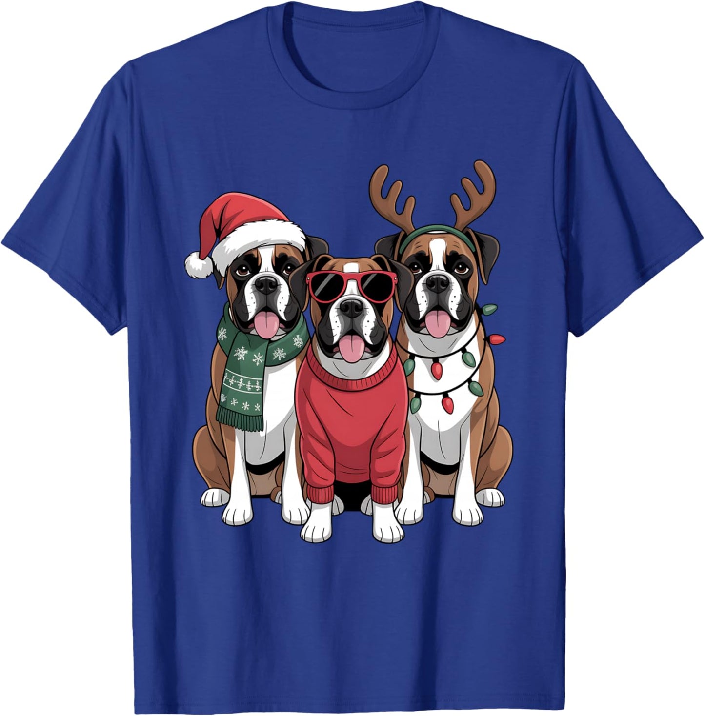 Boxer Dogs Christmas Santa Hat Xmas Boxer Dog Lover Holiday T-Shirt - T-Shirt | Royal